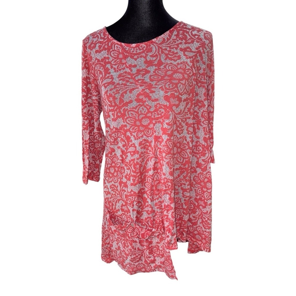 Chalet Womens Small Floral Tunic Top 3/4 Sleeve Asymmetrical Hem USA Made